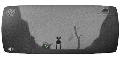 Google ロズウェル事件66周年で、UFOの残骸を回収して宇宙人を救うゲームのロゴに！