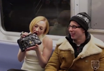 Model Eats Designer Bag on NYC Subway