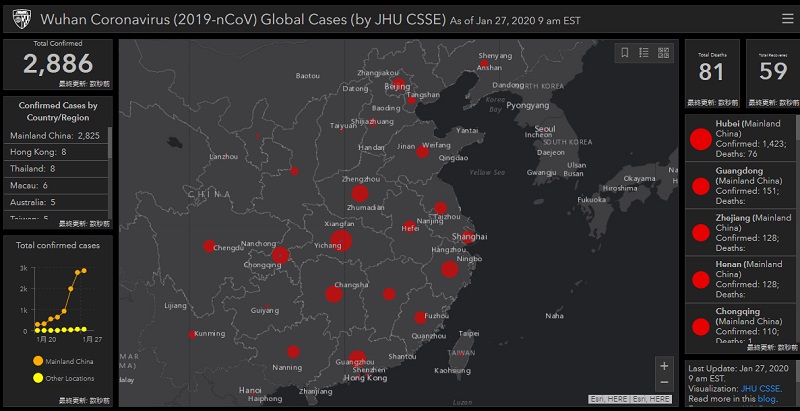 Wuhan Coronavirus (2019-nCoV) Global Cases (by JHU CSSE)