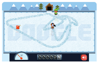 Google ロゴが整氷車で氷を綺麗にするゲームに！