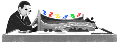 Google 日本を代表する建築家のひとり、丹下健三生誕100周年で国立代々木競技場模型と丹下のイラストロゴに！