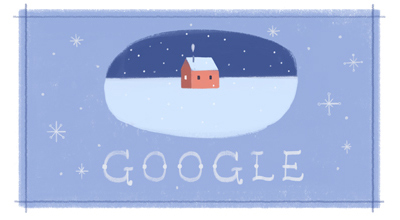 「Happy Holidays from Google!」グーグルロゴが雪原に建つ小さな家のイラストに！