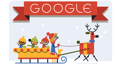 Google 2014年クリスマスのハッピーホリデーロゴ1日目は、ソリのGIFアニメに！