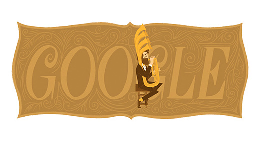 Google サクソフォーン生みの親アドルフ・サックス生誕201周年記念ロゴに！