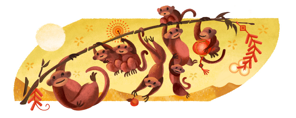 Google 2016年の旧正月で猿のイラストロゴに！