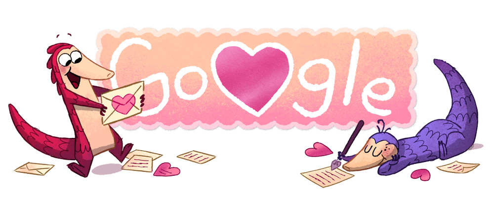 Google バレンタインデーに合わせてセンザンコウが転がるミニゲームロゴに！