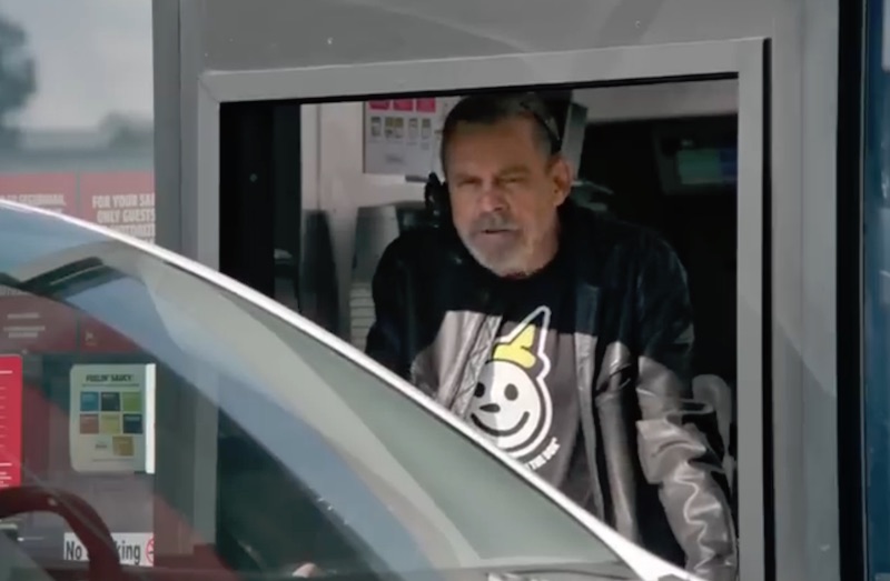 Mark Hamill works the Jack in the Box drive thru